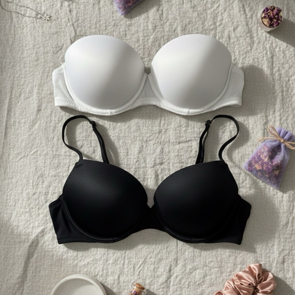 PINK Victoria's Secret Black and White Push-Up Bra Duo